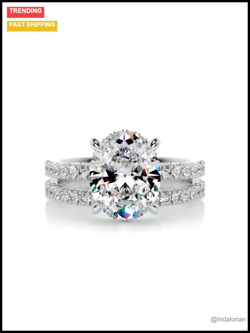 2.8ct Oval Moissanite Bridal Set Engagement Ring Platinum Plated Silver
